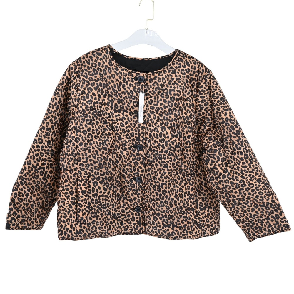 NWT Talbots Leopard Animal Print Mob Wife Quilted Reversible Jacket Petite 2XP